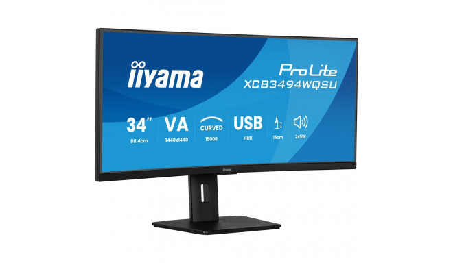 Iiyama ProLite XCB3494WQSU-B1 - 34 - black (matt), WQHD, VA, curved, AMD FreeSync Premium, 120Hz pan