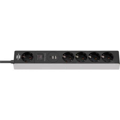 Steckdosenleiste 5-fach (grau/schwarz, 1,5 Meter, 2x USB-A, 1x USB-C Power Delivery)