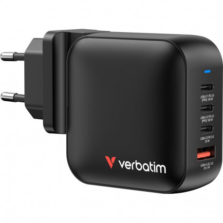 Verbatim Mini GaN Charger 100W 4-Port, 1x USB-A, 3x USB-C (black, PD 3.0, QC 3.0)