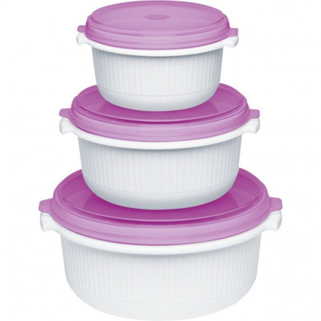 MICRO FAMILY Mikrowellentopf, Starterset 3-teilig (weiß/violett, 3 Töpfe, 3 Deckel)