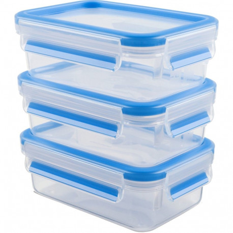 Emsa CLIP & CLOSE food storage containers 0.55 liters (transparent/blue, rectangular, 3 pieces)