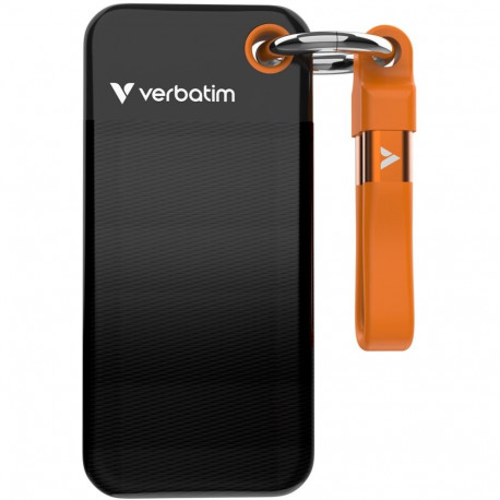 Verbatim Pocket SSD 1 TB, External SSD (black/orange, USB-C 3.2 Gen 2 (10 Gbit/s), with key ring and