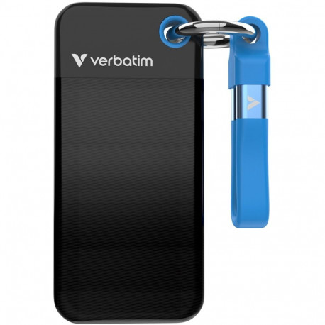Verbatim Pocket SSD 1 TB, External SSD (black/blue, USB-C 3.2 Gen 2 (10 Gbit/s), with key ring and c