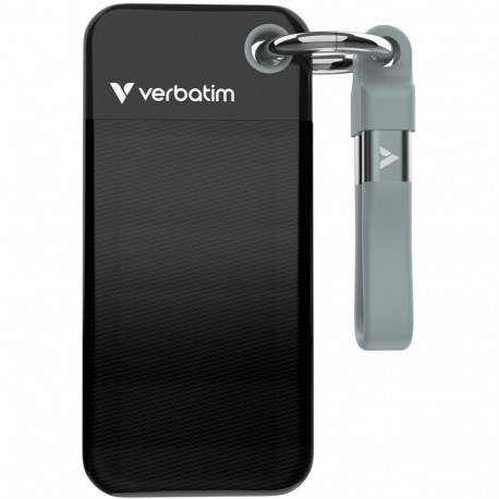 Verbatim Pocket SSD 1 TB, External SSD (black/grey, USB-C 3.2 Gen 2 (10 Gbit/s), with key ring and c