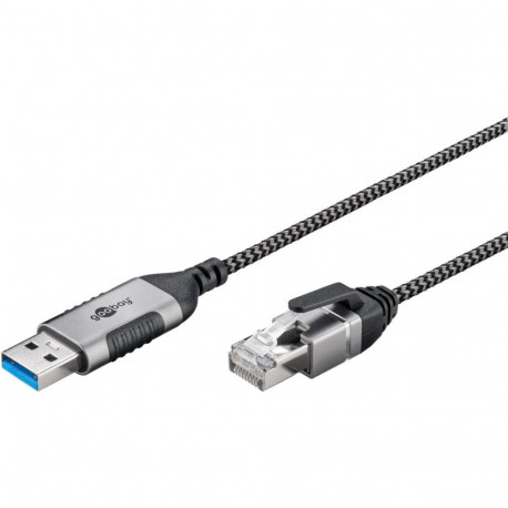 Goobay Ethernet adapter cable USB-A 3.2 Gen1 > RJ-45 (black/grey, 5 meters)