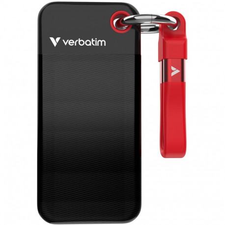 Verbatim Pocket SSD 1 TB, External SSD (black/red, USB-C 3.2 Gen 2 (10 Gbit/s), with key ring and ca