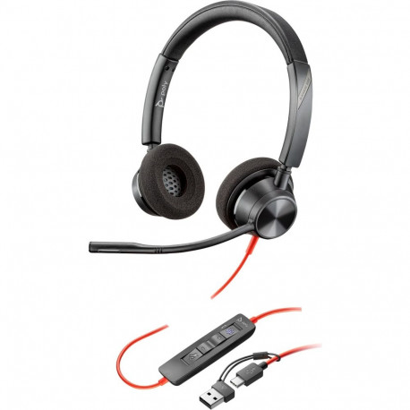 HP Poly Blackwire 3320M USB-C Stereo Headset +USB-C/A Adapter (Black, Certified for Microsoft Teams)