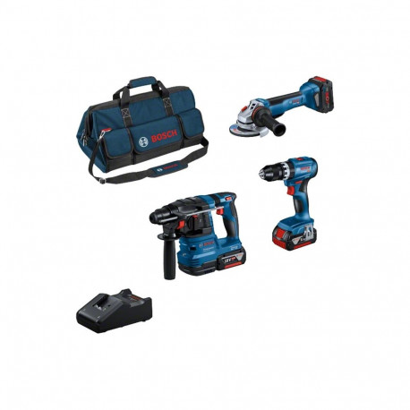 Bosch Cordless Combo Kit GSB 18V-45 + GWS 18V-10 + GBH 18V-22, hammer drill (blue, 2x Li-Ion battery