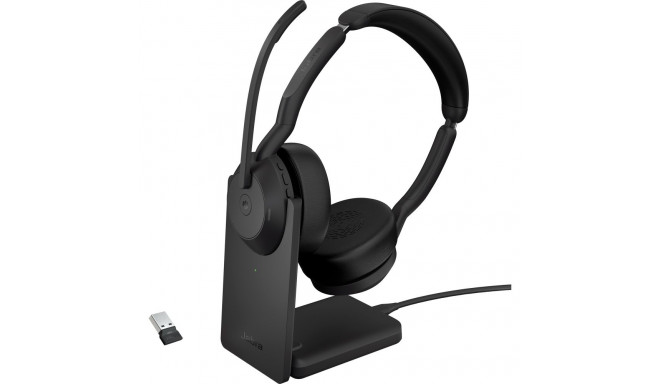 Jabra Evolve2 55, with charging station, headset (black, stereo, Microsoft Teams, USB-A, Link380a)
