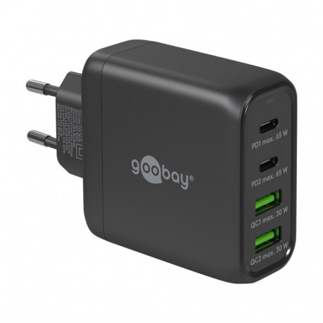 Mitme pordiga USB-C kiirlaadija PD GaN 68W 2x USB-C 2x USB-A QuickCharge, must