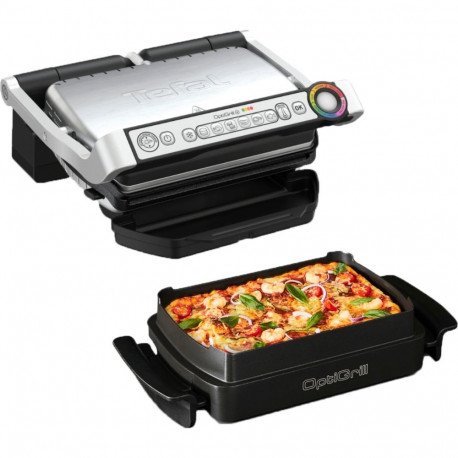 OptiGrill+ Snacking & Baking GC714D (silber/schwarz, 2.000 Watt, mit Backschale)