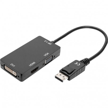3-ühes adapter DisplayPort > DisplayPort + HDMI + DVI + VGA 20cm, must