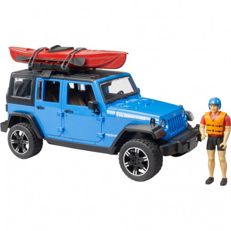 bruder Jeep Wrangler Rubicon Unlimited with kayak and figure, model vehicle
