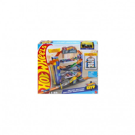 Hot Wheels City Stunt Garage Playset with 1 Toy Car in 1:64 Scale &amp; Storage for 20+ Vehicles