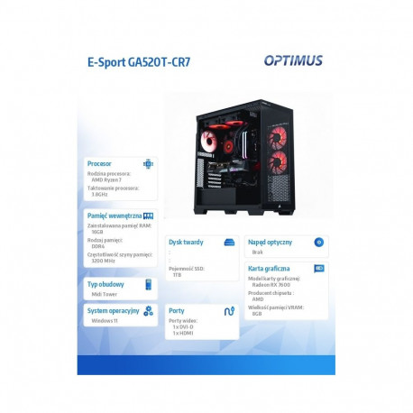 Computer E-Sport GA520T-CR7 Ryzen 7 5800X/16GB/1TB/RX 7600 GAMING OC 8G/W