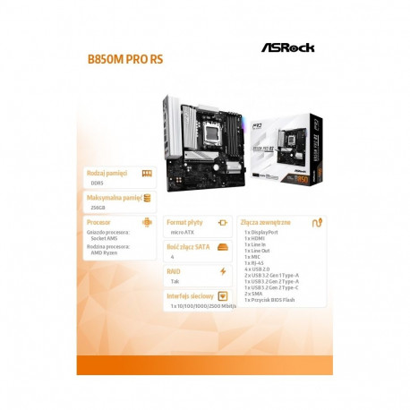 Emaplaat B850M PRO RS AM5 4DDR5 mATX
