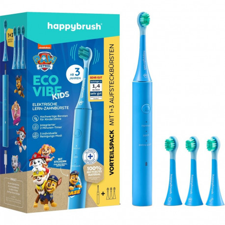 Happybrush ECO VIBE KIDS Paw Patrol + 3 Refills, Electric Toothbrush (light blue)