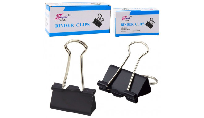 Zestaw Uniwersalne Klipsy Biurowe Stal Sprężynowa Czarne 25mm 12szt