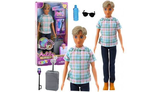 Lalka Anlily Chłopak Akcesoria Walizka Selfie Stick Okulary Butelka