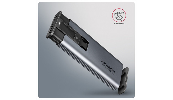 AXAGON väline USB-C 10Gbps metallist karp infokuvariga M.2 NVMe ja SATA SSD jaoks | EEM2-SD2