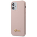 Guess GUHCP12SLSLMGLP iPhone 12 mini 5.4" hele roosa kõvakaaneline silikoonümbris kuldse logoga