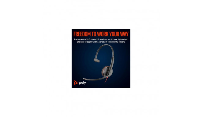 Poly Blackwire 3210 Monaural USB-C Headset +USB-C/A Adapter