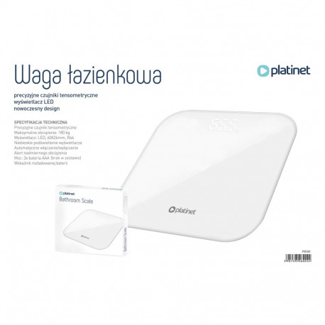 PLATINET BATHROOM BODY SCALE 180KG 28X28CM WHITE 46022
