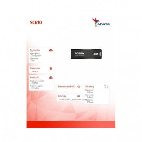 Väline SSD SC610 2000 GB USB3.2A Gen2 must