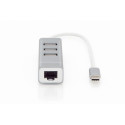 Digitus USB Type-C™ 3-pordiline ja kiire Ethernet LAN adapter hub