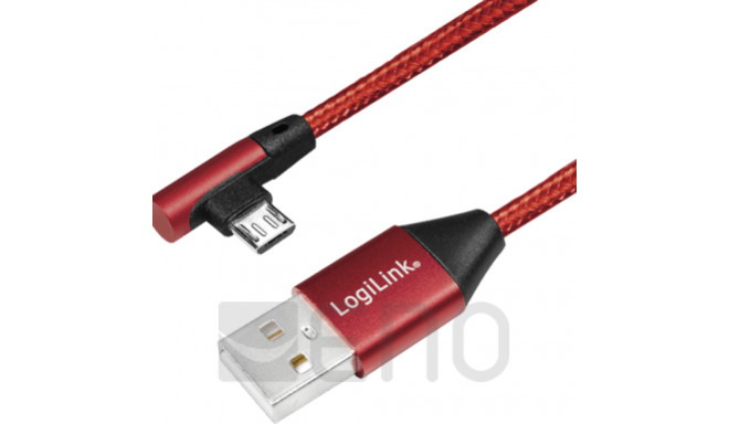 LogiLink USB 2.0-Kabel USB/Micro-USB 30cm rot 90°-Stecker