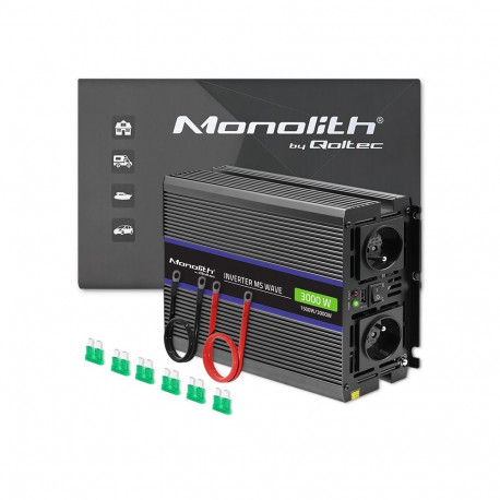 Qoltec Monolith 3000 MS Wave Voltage Converter | 12V to 230V | 1500/3000W | USB