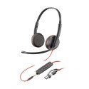 Poly Blackwire 3225 stereo USB-C peakkomplekt +3,5 mm pistik +USB-C/A adapter (bulk)