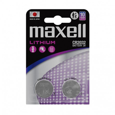 Battery - Maxell CR2032 3V Lithium Coin Cell 20mm x 20mm, 2 pcs