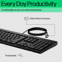 HP 125 G2 USB Wired Keyboard, Sanitizable, Copilot Key - Black - US ENG