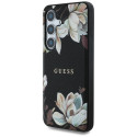 Case Guess Grained Printed Flower Pattern MagSafe for Samsung Galaxy S25 black