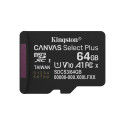Kingston Technology 64GB microSDXC Canvas Select Plus Gen3 100MB/s A1 kaart + adapter