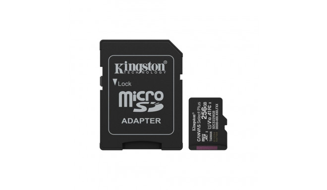 Kingston Technology 256GB microSDXC Canvas Select Plus Gen3 150MB/s A1 kaart + adapter