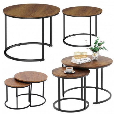 Zestaw ümmargused kohvilauad 2-in-1 vintage naturaalne puit 70x50cm 45x44cm