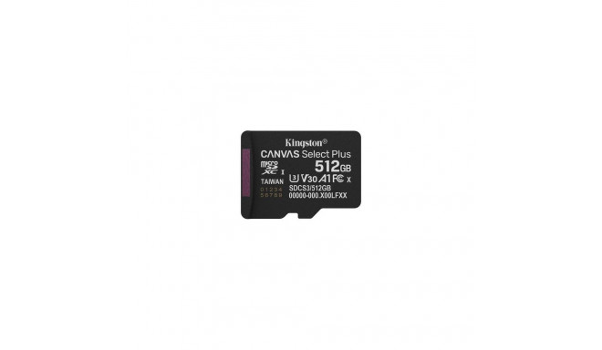 Kingston Technology 512GB micSDXC Canvas Select Plus Gen3 150R A1 Single Pack w/o ADP