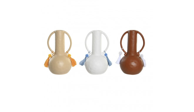 Vase DKD Home Decor White Beige Terracotta Dolomite Fringe 14 x 14 x 25,6 cm (3 Units)