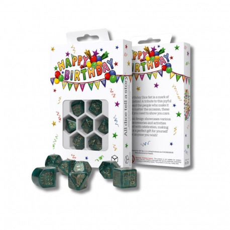 Dice Set - Q-WORKSHOP Happy Birthday Balloons 7 Dice Green Gold
