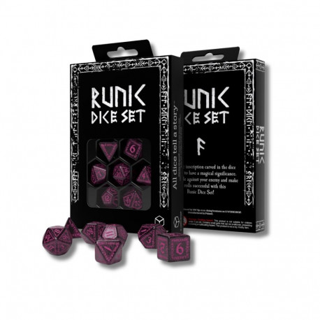 Runic Dice Set - Q WORKSHOP 7 Dice Glossy Black with Purple Engravings