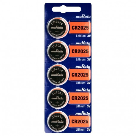 Battery - Murata CR2025 Lithium 3V 20mm Diameter 2.5mm Thickness 5 Pack