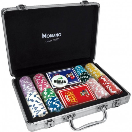 Gaming Set - Modiano 200 Poker Chips 14g, 2 Decks Cards, Aluminum Case