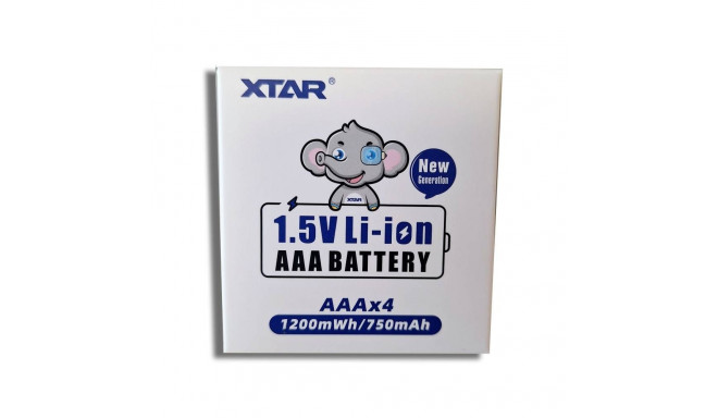 Battery - Xtar AAA Li-ion 680/750mAh 1200mWh 1.5V 4-pack