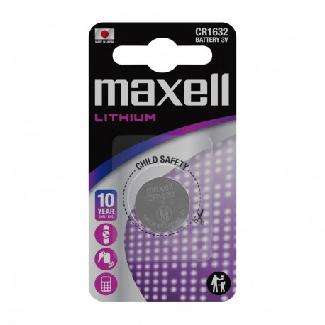 Battery - Maxell CR1632 3V Lithium Coin Battery 15mm x 15mm