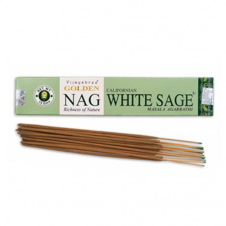 Incense Sticks - Vijayshree Golden Nag Californian White Sage, 15 Sticks, 30 Minutes