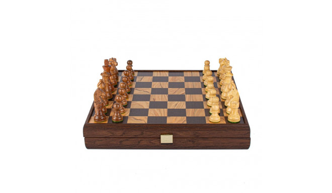 Chess Set - Manopoulos Olive Burl 35x35cm Staunton Pieces 7.6cm King