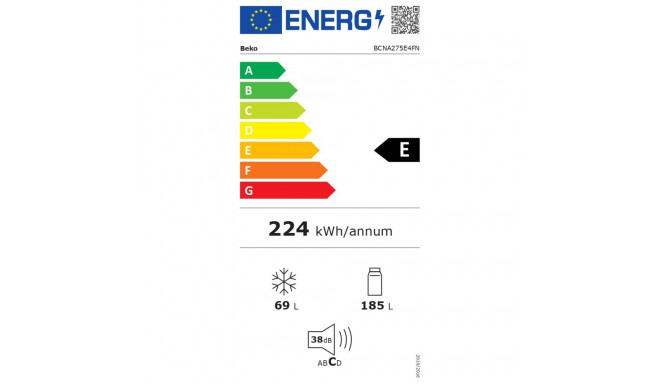BEKO Refrigerator | BCNA275E4FN | Energy efficiency class E | Built-in | Combi | Height 177.5 cm | N