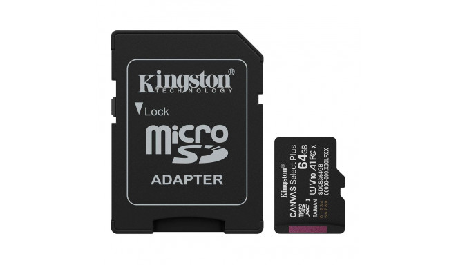 Kingston 64GB microSDXC Canvas Select Plus Gen3 100MB/s A1 Card + Adapter